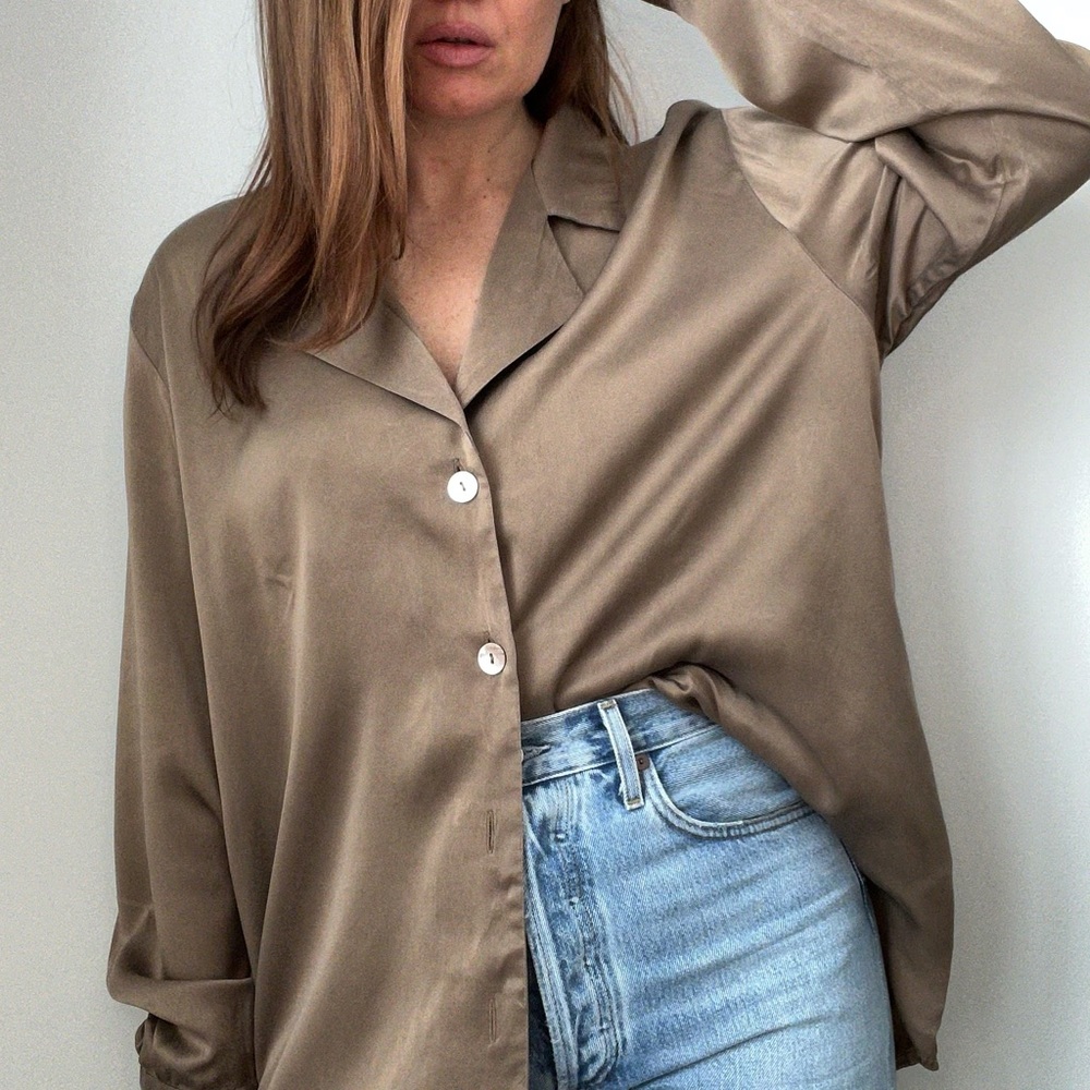 SOLD// Vintage Silk Blouse in Brown - Picture 1 of 10